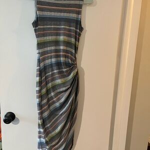 Bailey 44 Asymmetrical Dress with Stripes - Blue, Gray, Green